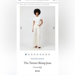 MOTHER Twister Skimp jeans in off white, size 28